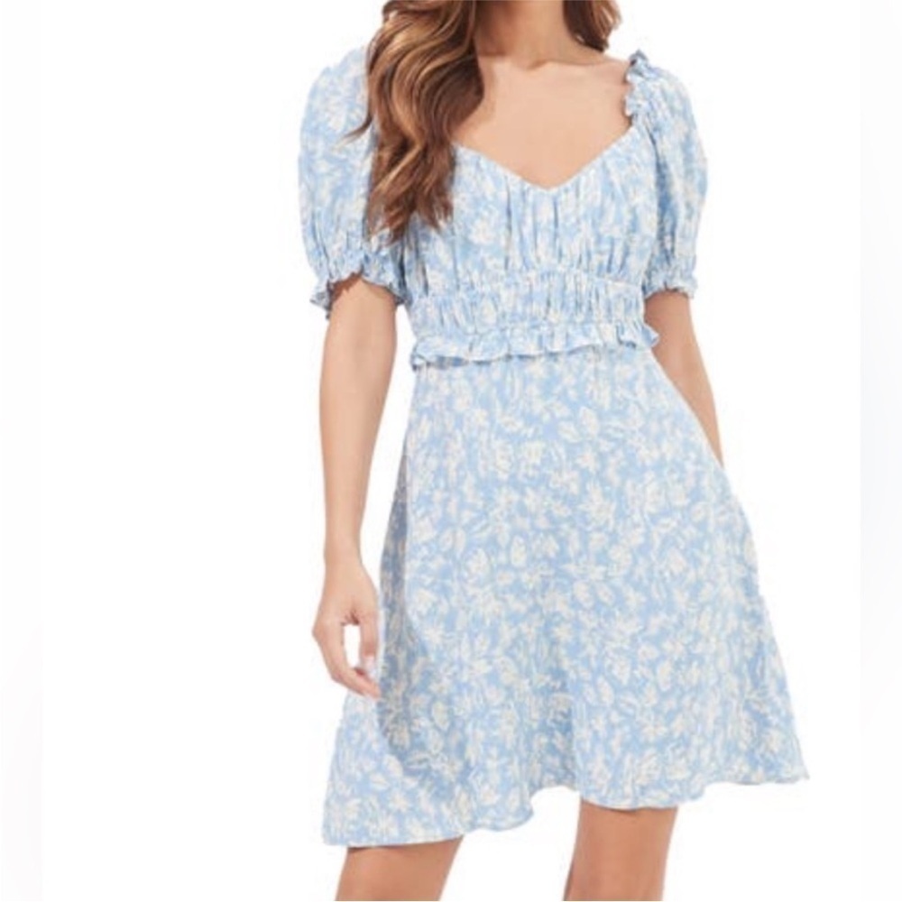 ASTR - the label puff sleeve floral print mini dress - Size Medium